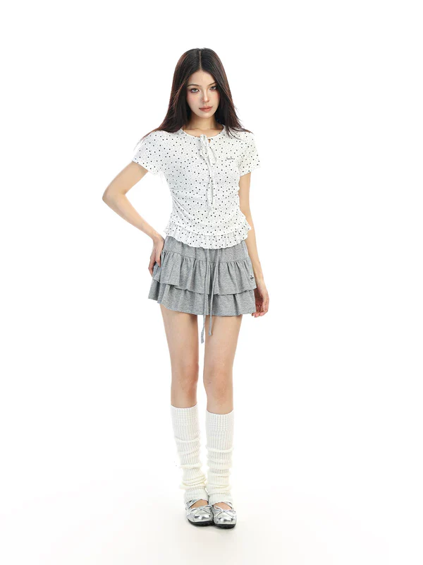 Star Print Tie-Front Ruffle Short T-Shirt - Image 7