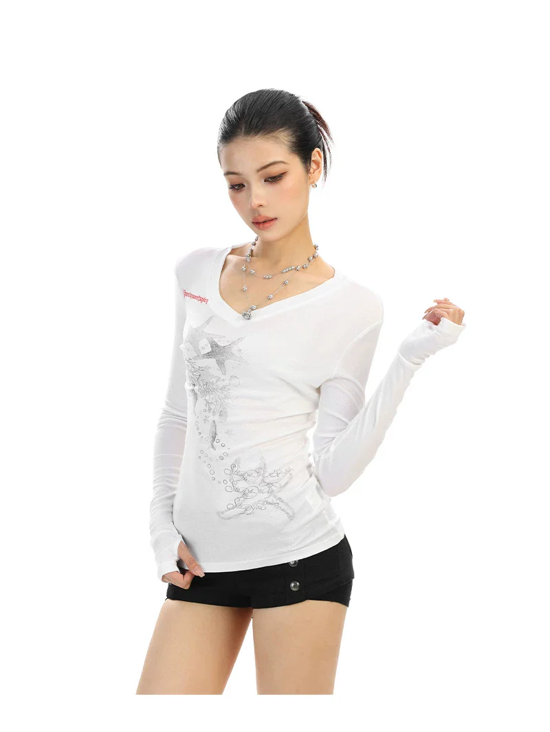 Starfish Print V-Neck Long Sleeve Top - Image 9