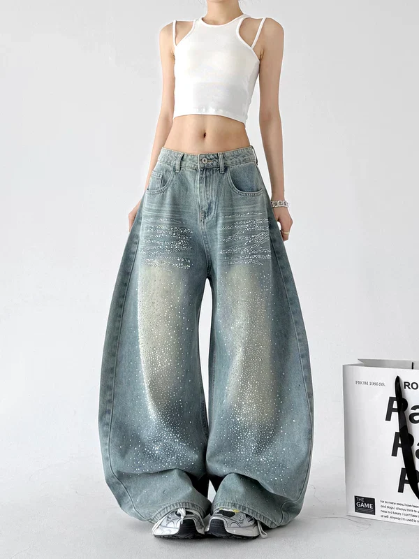 Starry Rhinestone Wide Leg Jeans - Image 2