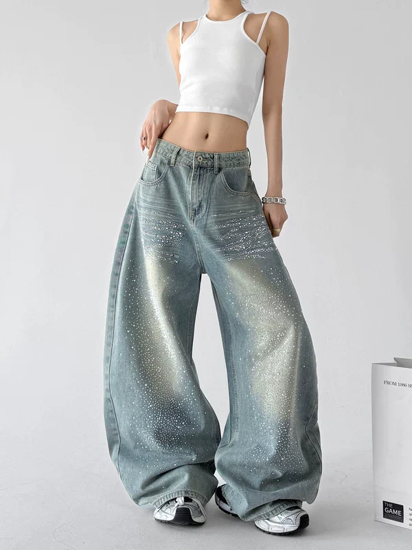 Starry Rhinestone Wide Leg Jeans - Image 3