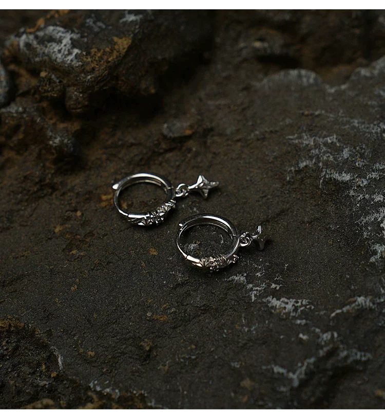 Silver Textured Hoop Dangle Earring - Image 5