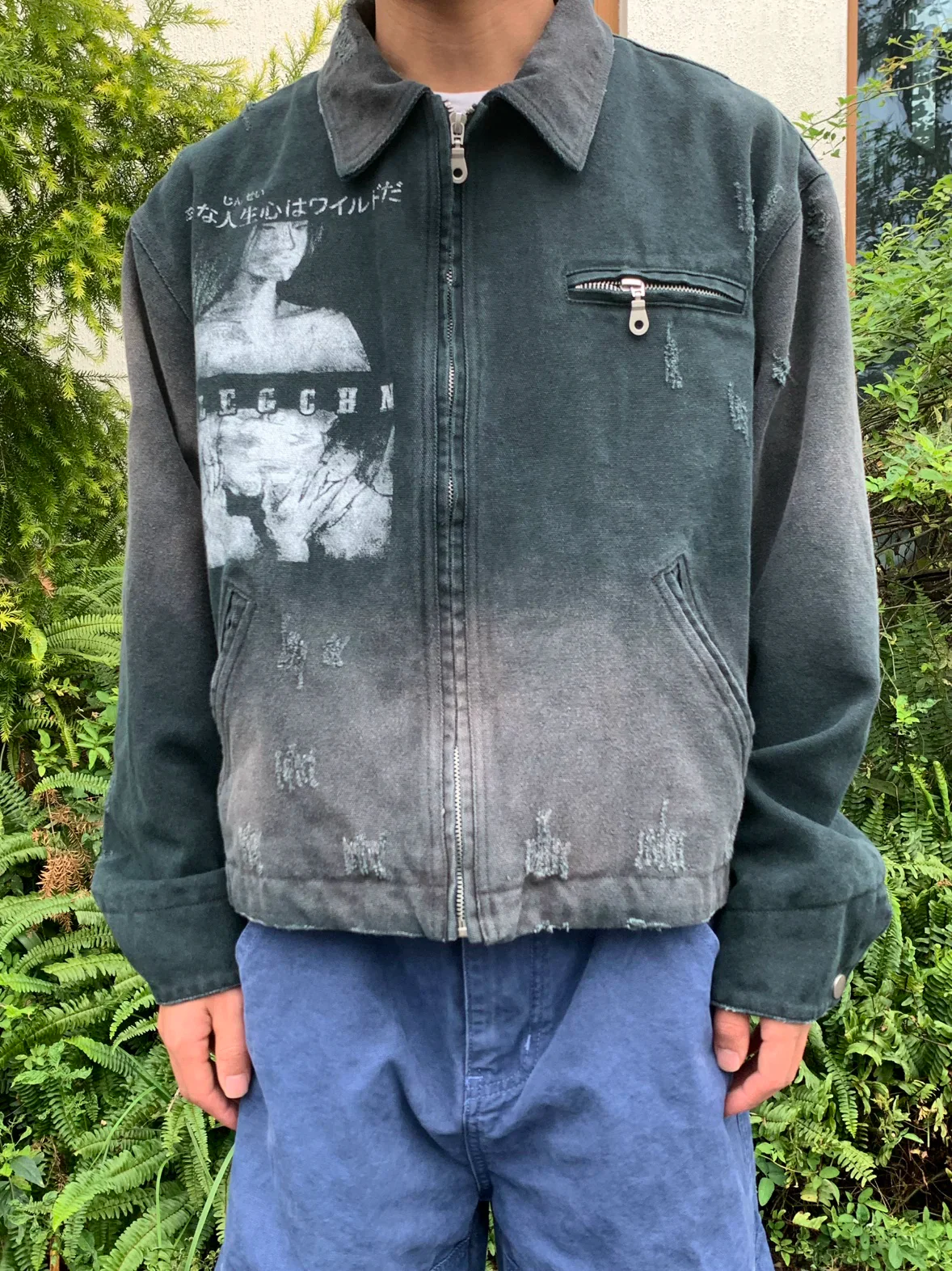 Street Style Distressed Boxy Zip Jacket - Image 5