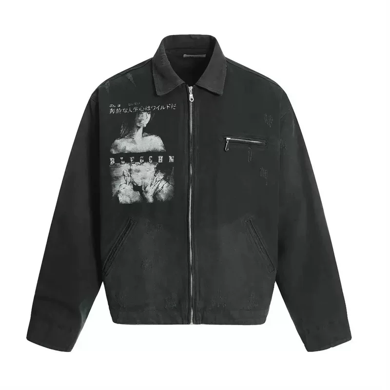 Street Style Distressed Boxy Zip Jacket - Image 6