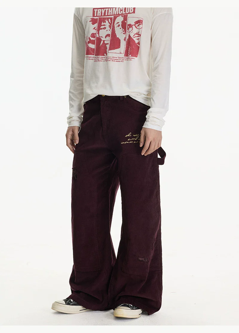 Embroidered Corduroy Wide-Leg Pants - Image 3