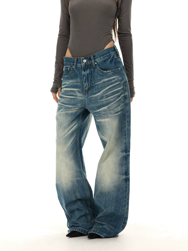 Street Style Washed Wide Leg Jeans - Image 3