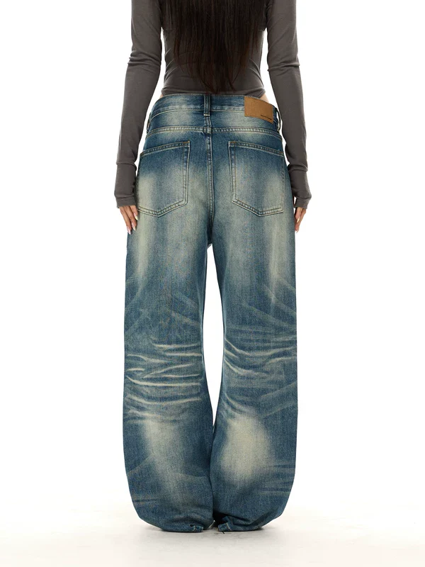 Street Style Washed Wide Leg Jeans - Image 4