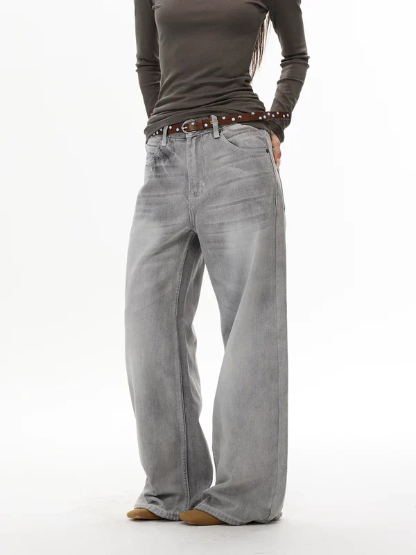 Street Style Wide Leg Denim Pants - Image 4