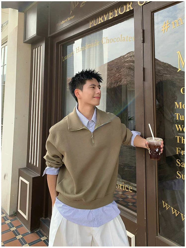 Streetwear Half-Zip Faux Layered Sweatshirt - Image 3