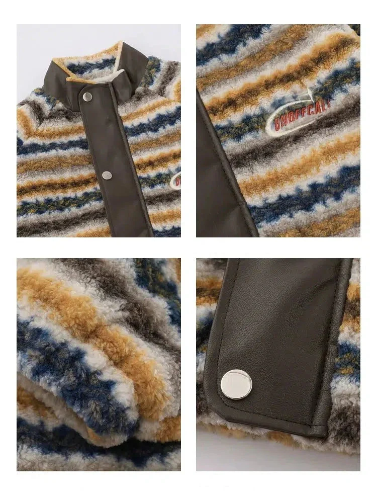 Stripe Faux Shearling Gradient Wool Jacket - Image 3
