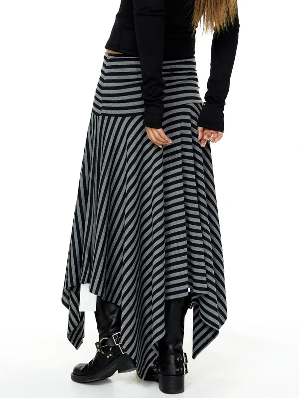 Striped Asymmetric Low-Waisted Midi Skirt - Image 3