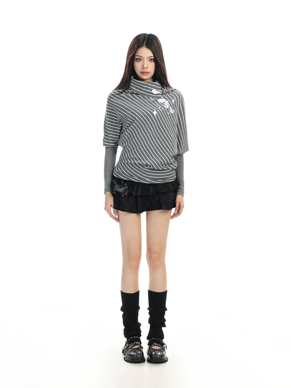 Striped Asymmetrical Turtleneck - Image 7