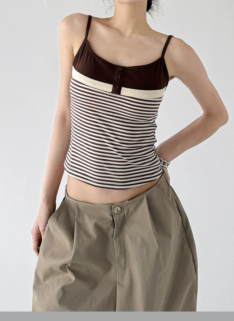 Striped Button Front Spaghetti Strap Camisole - Image 8