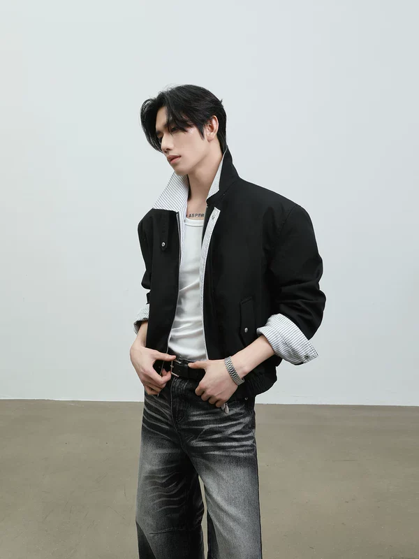 Striped Collar Casual Short Workwear Jacket