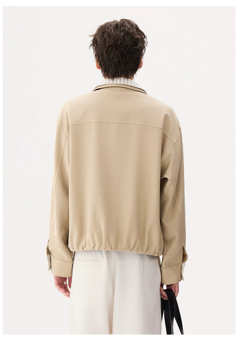 Striped Collar Zip Front Casual Jacket - Image 7