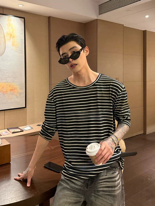 Striped Crew Neck Long Sleeve Pullover - Image 3