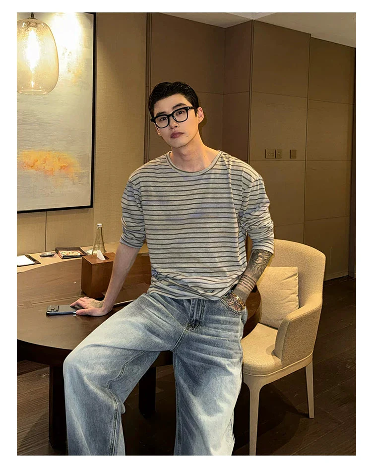 Striped Crew Neck Long Sleeve Pullover - Image 4
