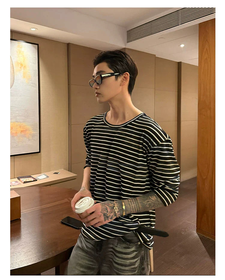 Striped Crew Neck Long Sleeve Pullover - Image 5