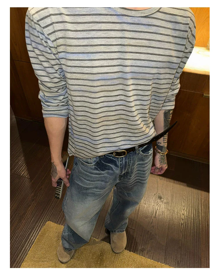 Striped Crew Neck Long Sleeve Pullover - Image 9