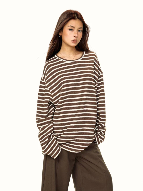 Striped Crew Neck Long Sleeve T-Shirt - Image 2