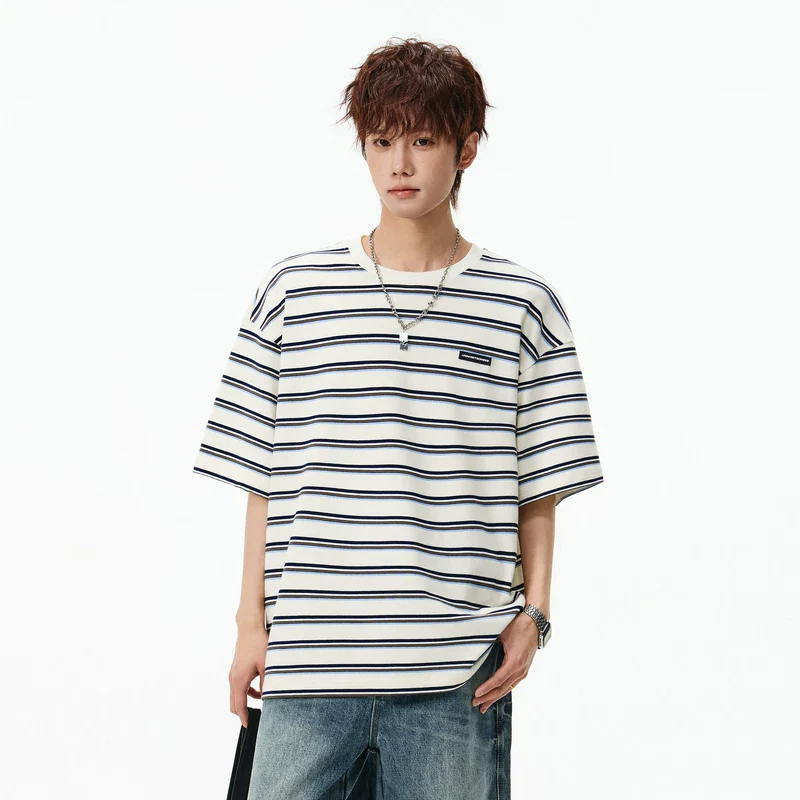 Striped Crew Neck Short Sleeve T-Shirt - Image 2