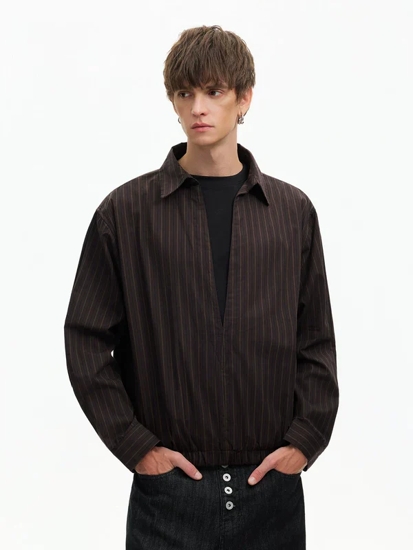 Striped Deep V-Neck Layered Look Shirt