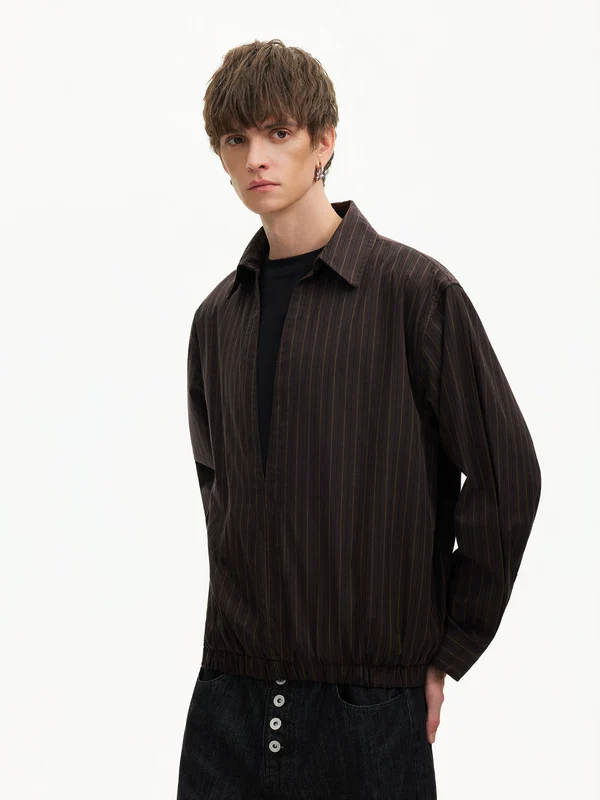 Striped Deep V-Neck Layered Look Shirt - Image 4