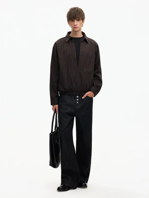 Striped Deep V-Neck Layered Look Shirt - Image 5