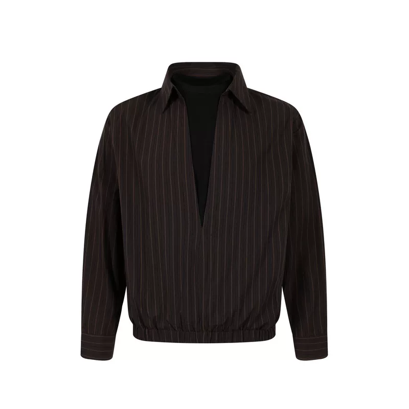 Striped Deep V-Neck Layered Look Shirt - Image 6