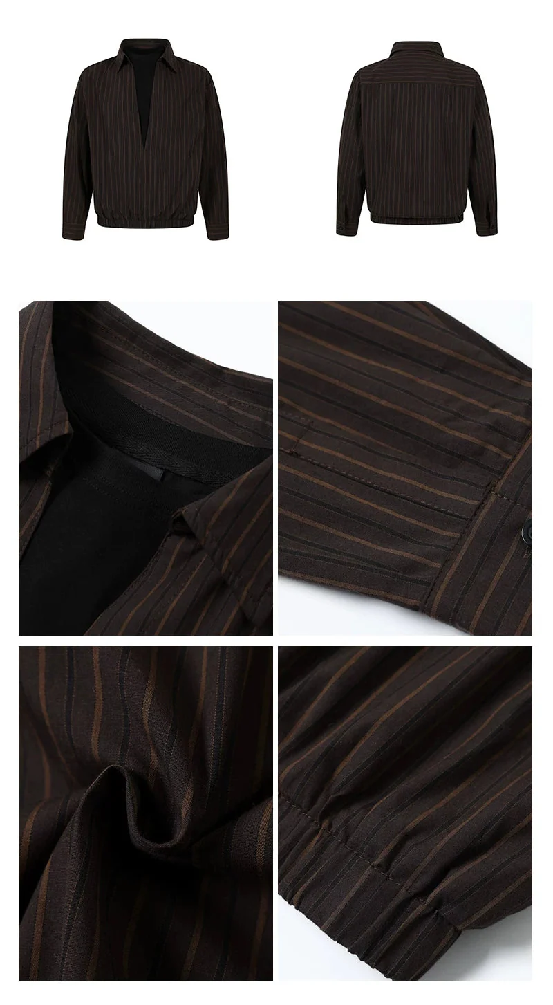 Striped Deep V-Neck Layered Look Shirt - Image 7