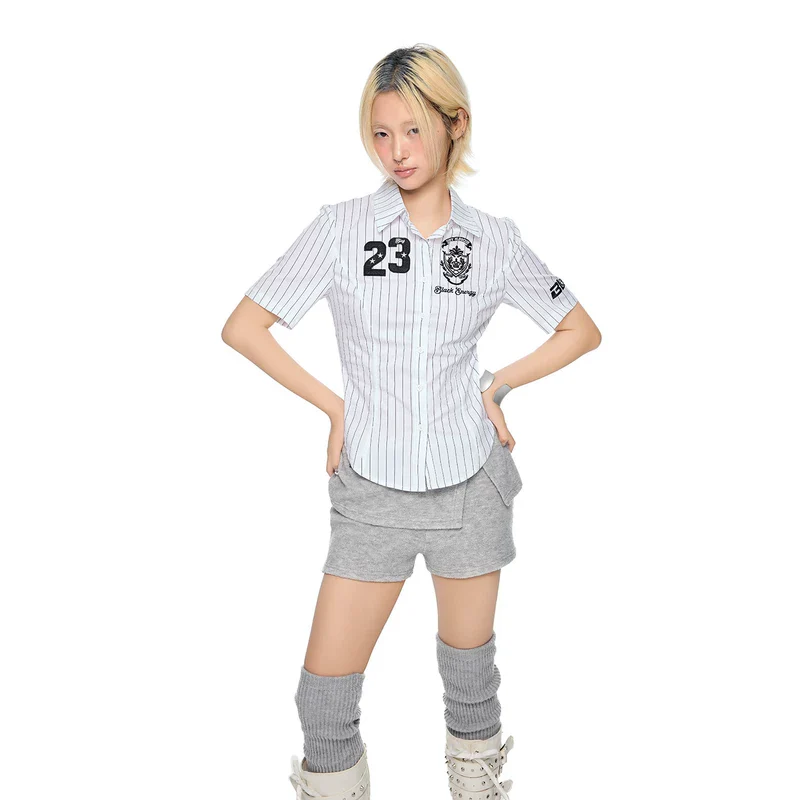 Striped Embroidered Number Short-Sleeve Shirt - Image 3