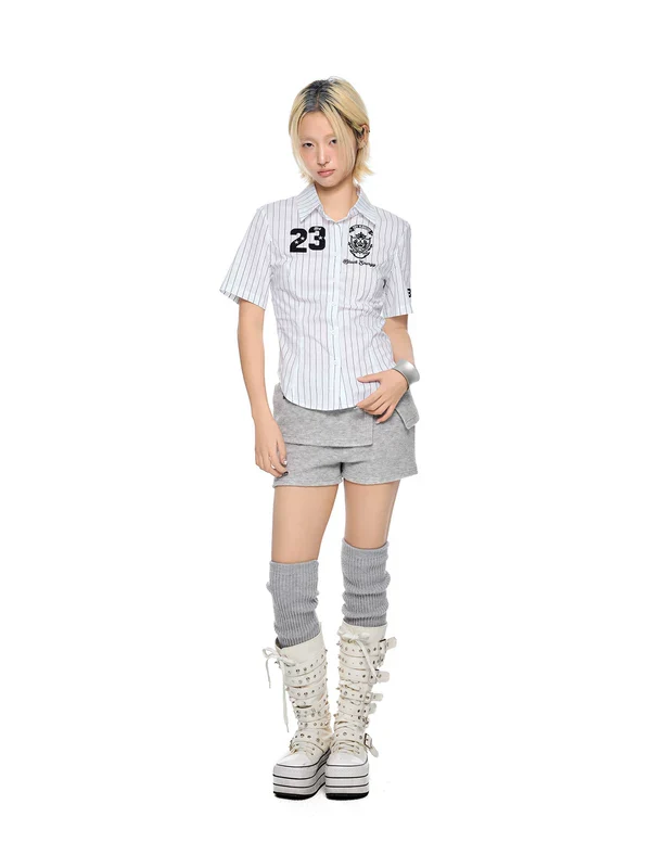 Striped Embroidered Number Short-Sleeve Shirt - Image 4