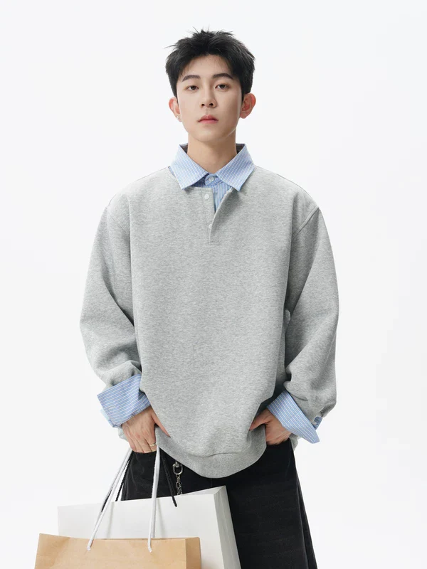 Striped Faux Layered Polo Sweatshirt - Image 4