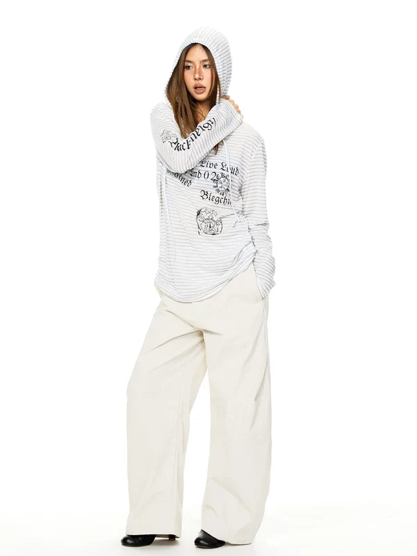Striped Graphic Hooded Long Sleeve T-Shirt - Image 4