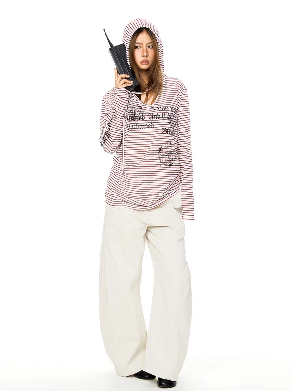 Striped Graphic Hooded Long Sleeve T-Shirt - Image 5