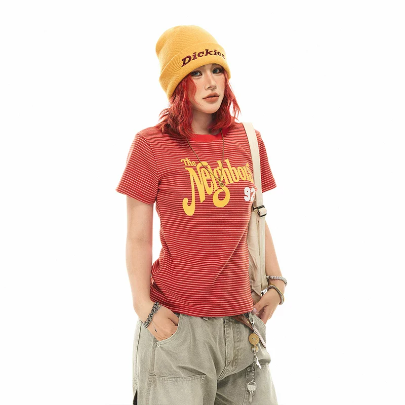 Striped Graphic Letter Print Slim Fit T-Shirt - Image 6