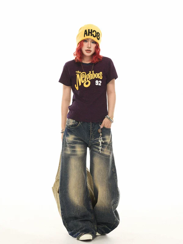 Striped Graphic Letter Print Slim Fit T-Shirt - Image 7