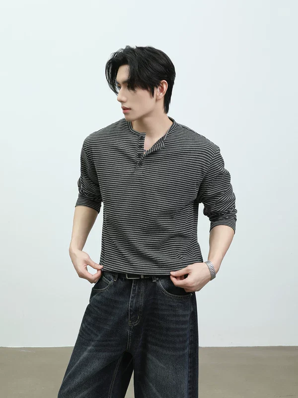 Striped Henley Long-Sleeve Pullover - Image 4