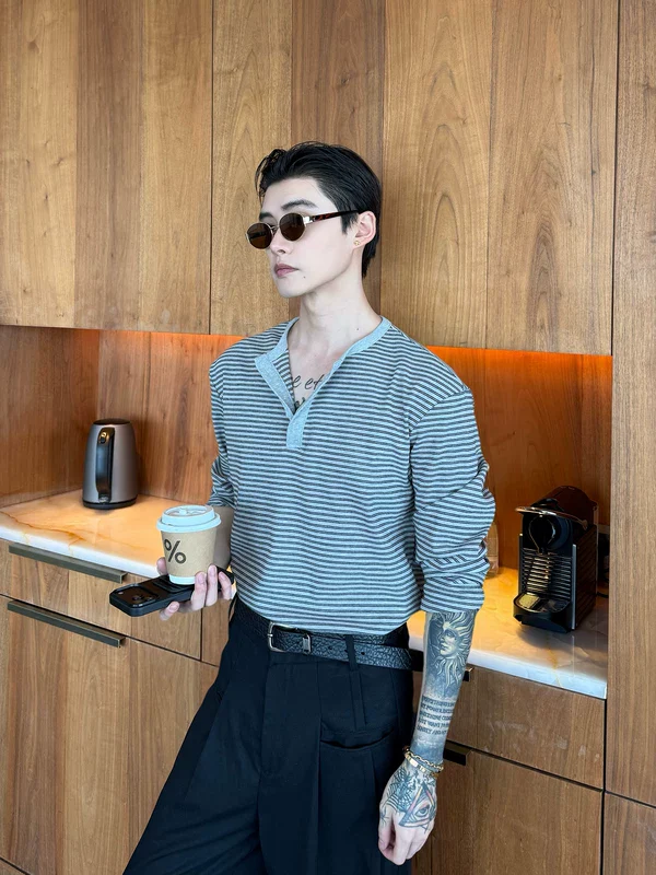 Striped Henley Long Sleeve Pullover - Image 3
