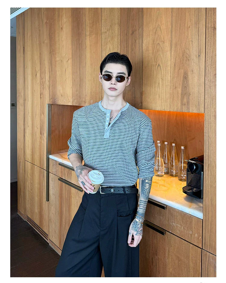 Striped Henley Long Sleeve Pullover - Image 6