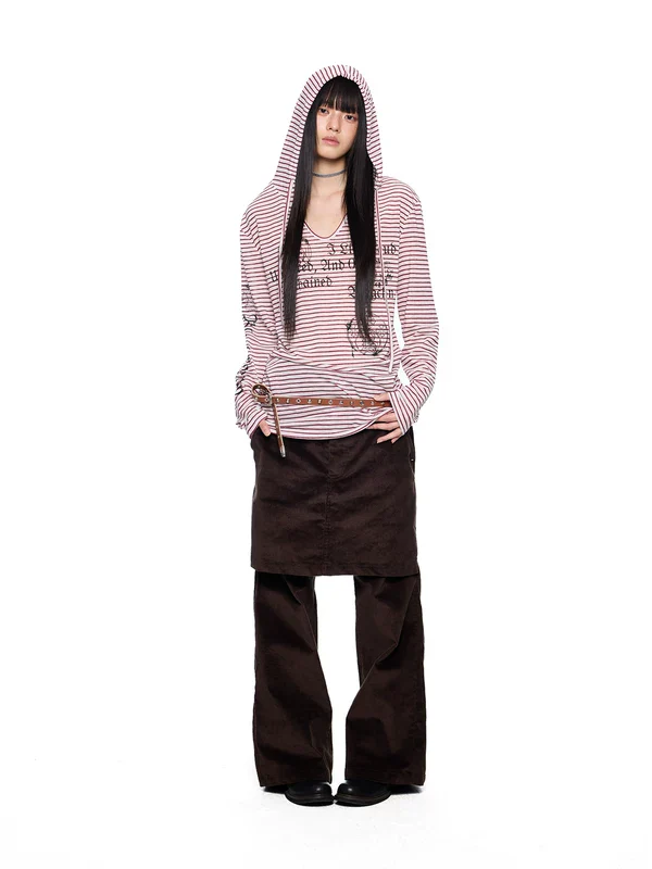 Striped Hooded Long Sleeve Letter Print Top - Image 4