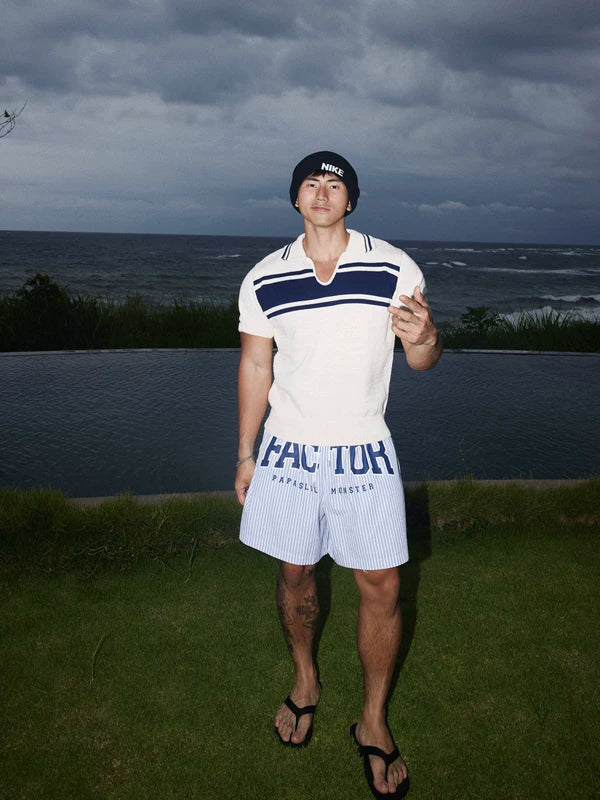 Striped Knit Short-Sleeve Polo Sweater - Image 2