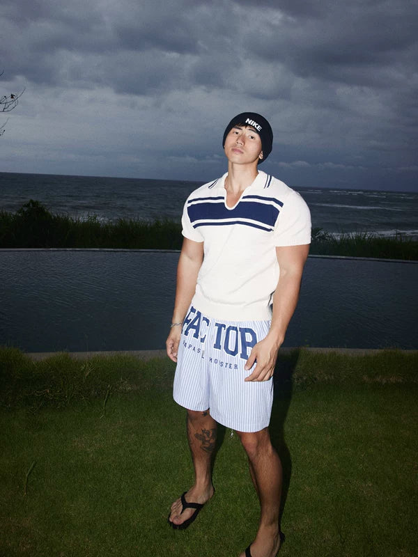 Striped Knit Short-Sleeve Polo Sweater - Image 3