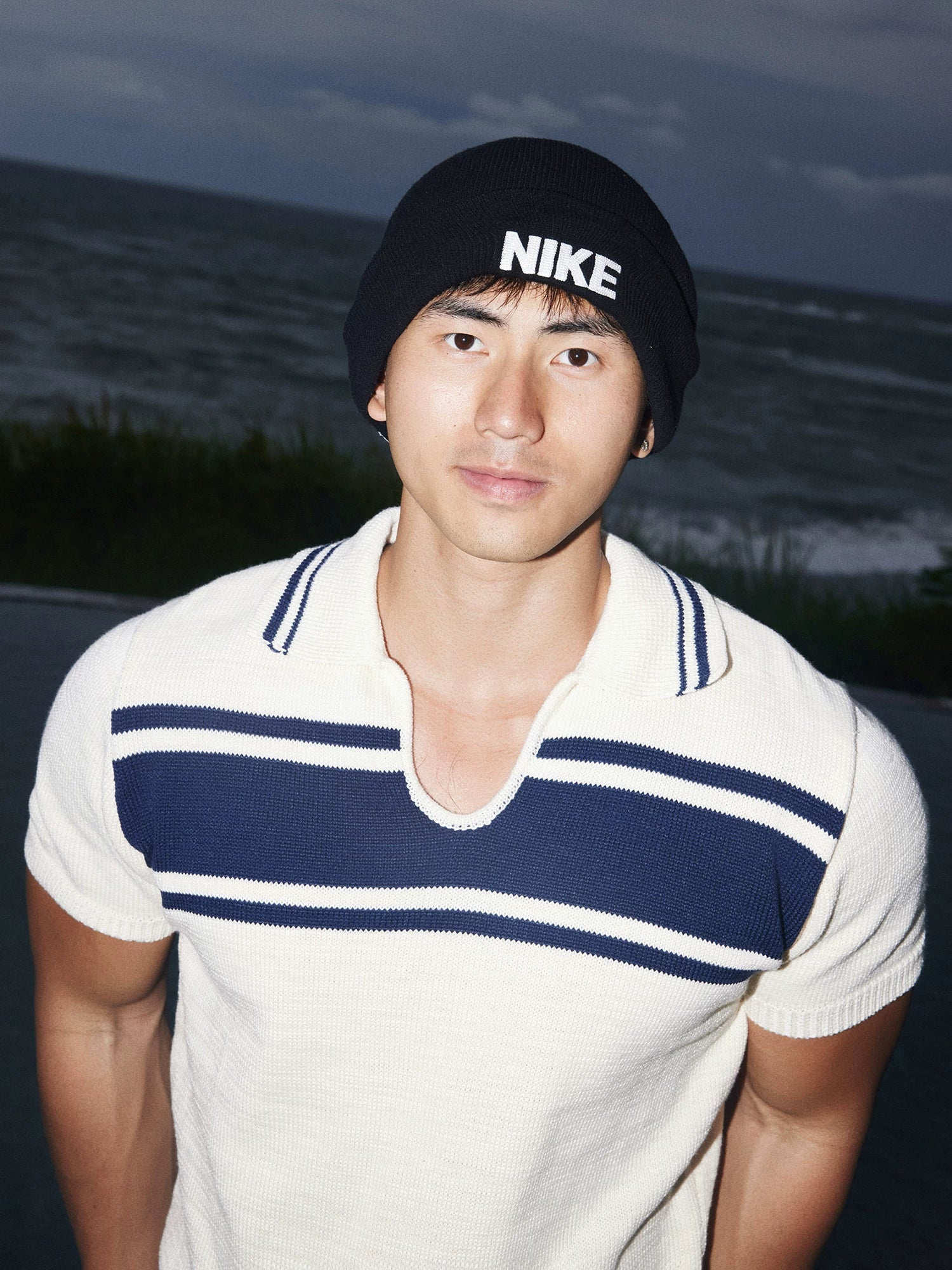 Striped Knit Short-Sleeve Polo Sweater - Image 6
