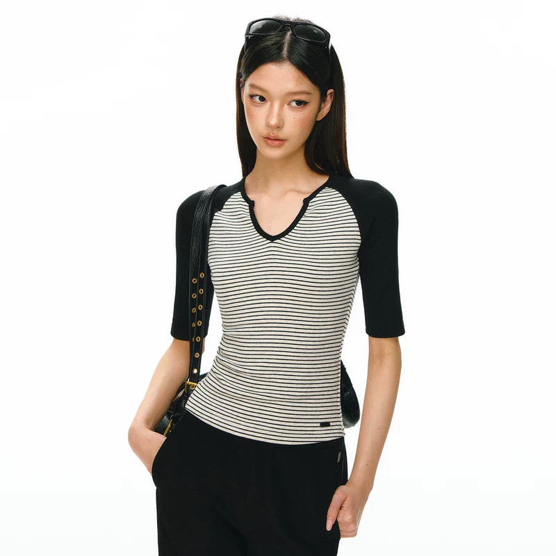 Striped Knit Short-Sleeve Pullover