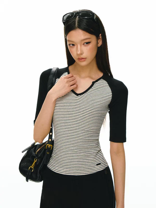 Striped Knit Short-Sleeve Pullover - Image 2