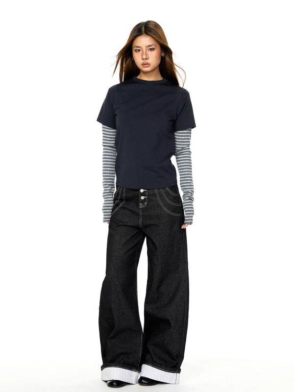 Striped Layered Long Sleeve T-Shirt - Image 4