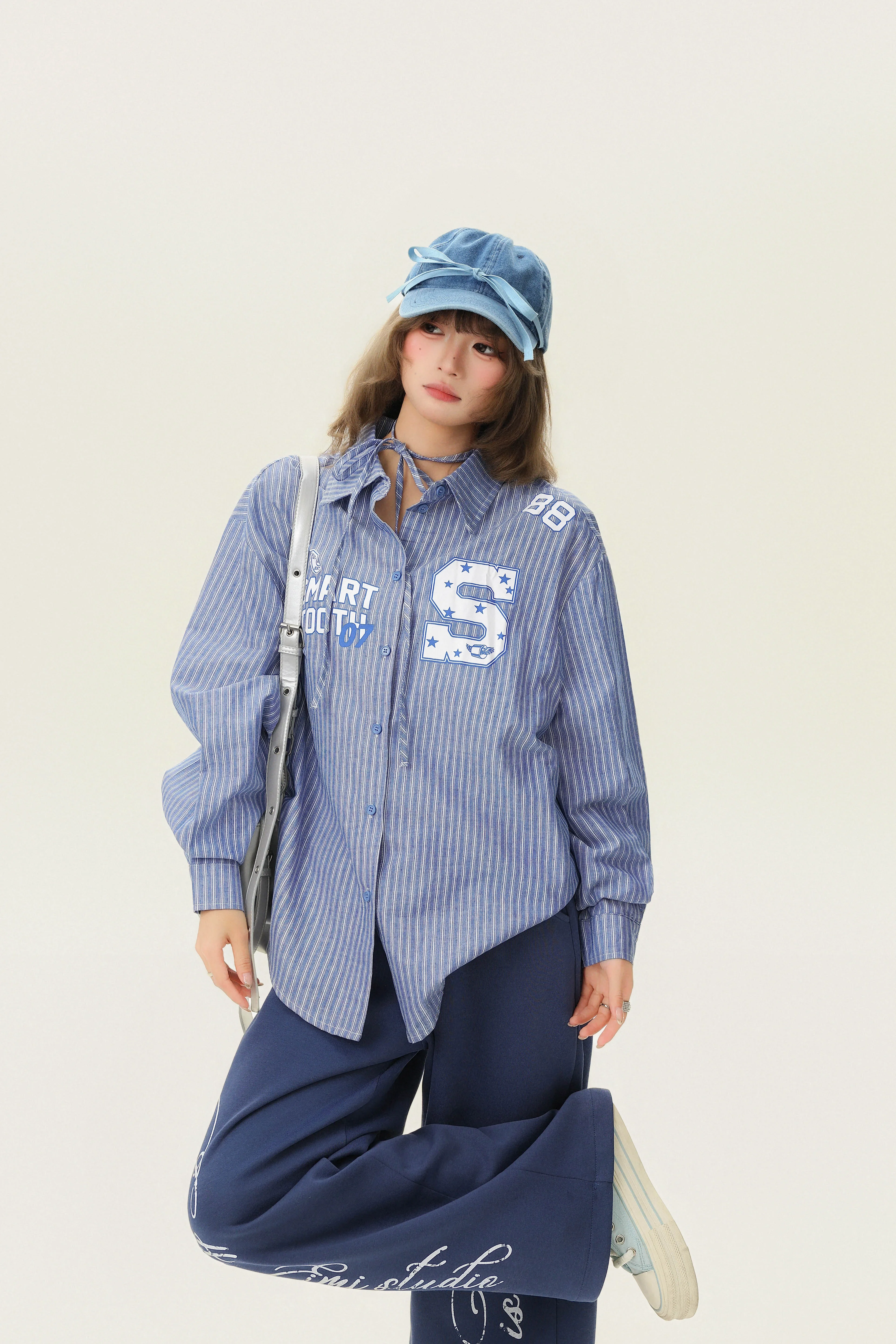 Striped Letter Print Button-Up Shirt - Image 6