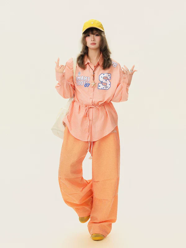 Striped Letter Print Button-Up Shirt - Image 7