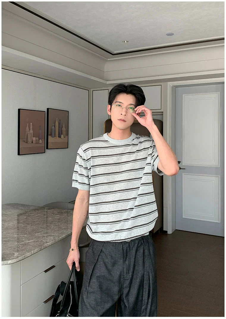Striped Linen Knit Short-Sleeve T-Shirt - Image 9