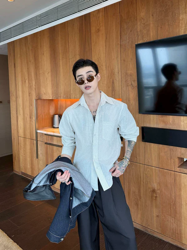 Striped Long Sleeve Casual Button-Up Shirt - Image 3
